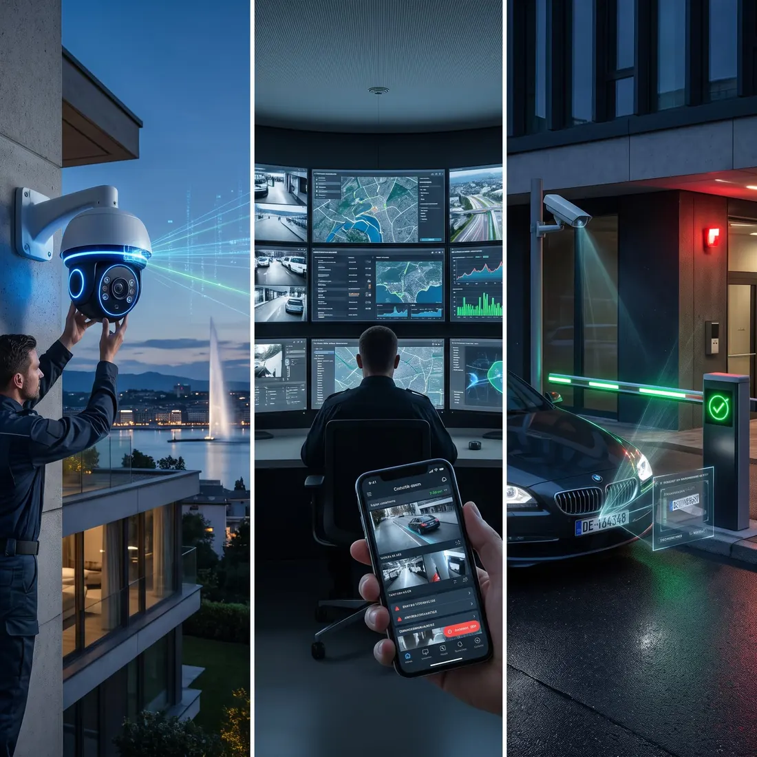 Installation d'une caméra de vidéosurveillance à Genève, centre de supervision et lecture de plaque par intelligence artificielle à une barrière